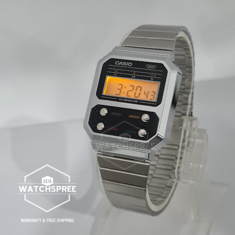 Casio Vintage Style Digital Stainless Steel Band Watch A100WE-1A