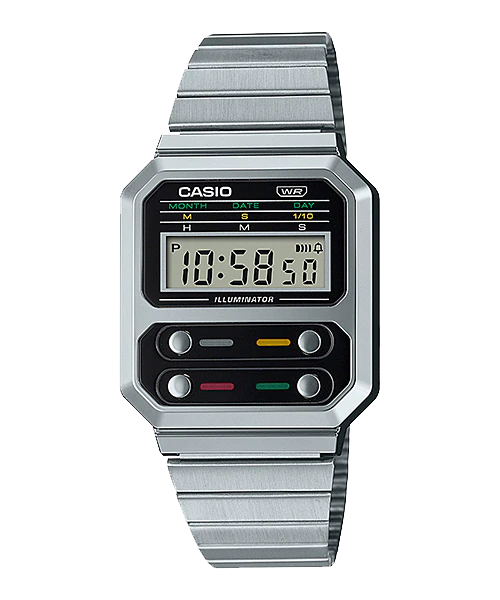 Casio Vintage Style Digital Stainless Steel Band Watch A100WE-1A