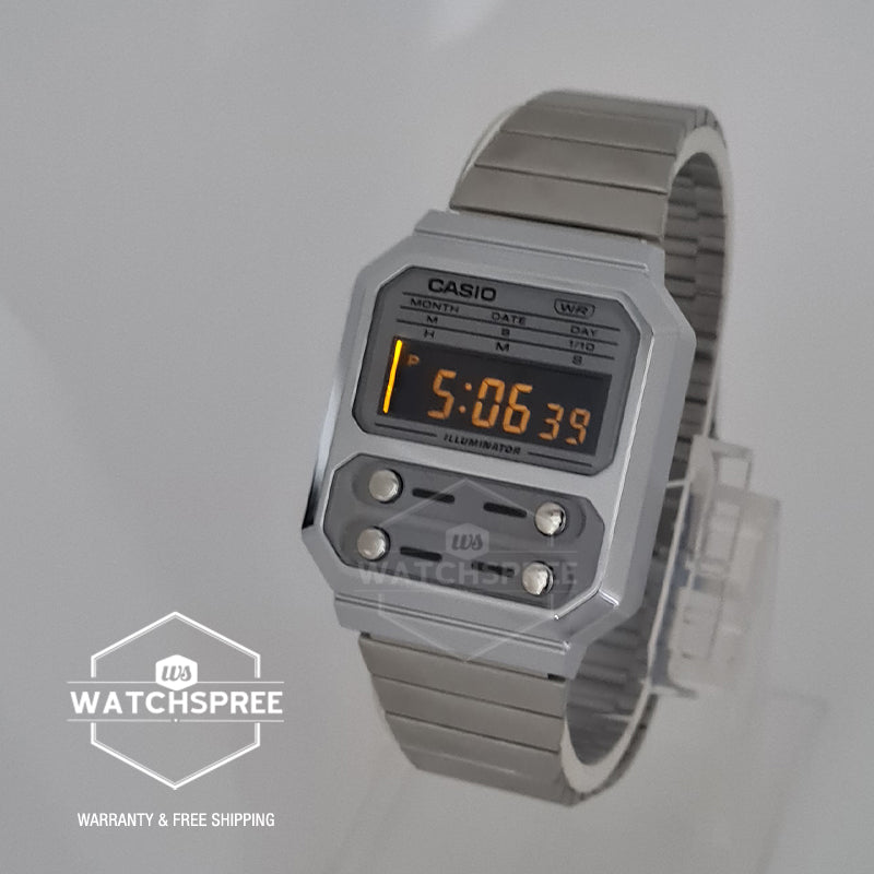 Casio Vintage Style Digital Stainless Steel Band Watch A100WE-7B