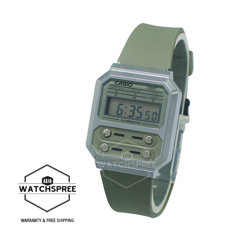 Casio Vintage Style Digital Green Resin Band Watch A100WEF-3A