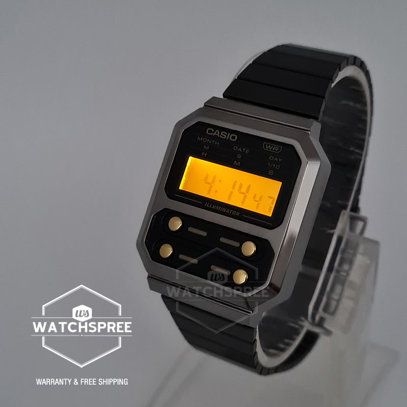 Casio Vintage Style Digital Grey Ion Plated Stainless Steel Band Watch A100WEGG-1A2