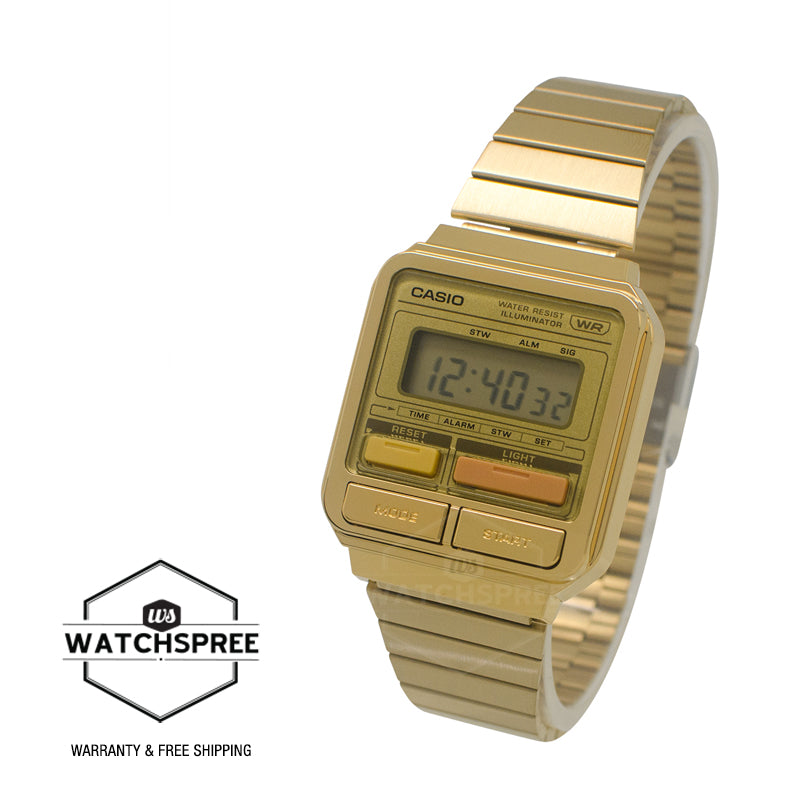 Casio Digital Vintage Gold Ion Plated Stainless Steel Band Watch A120WEG-9A