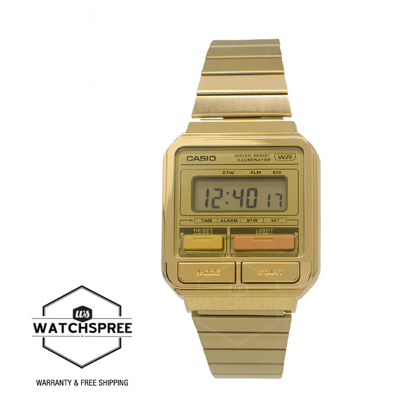 Casio Digital Vintage Gold Ion Plated Stainless Steel Band Watch A120WEG-9A