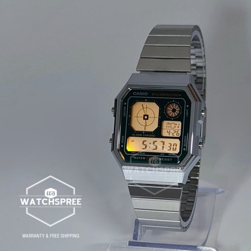 Casio Digital Vintage Style Stainless Steel Band Watch A130WE-3A