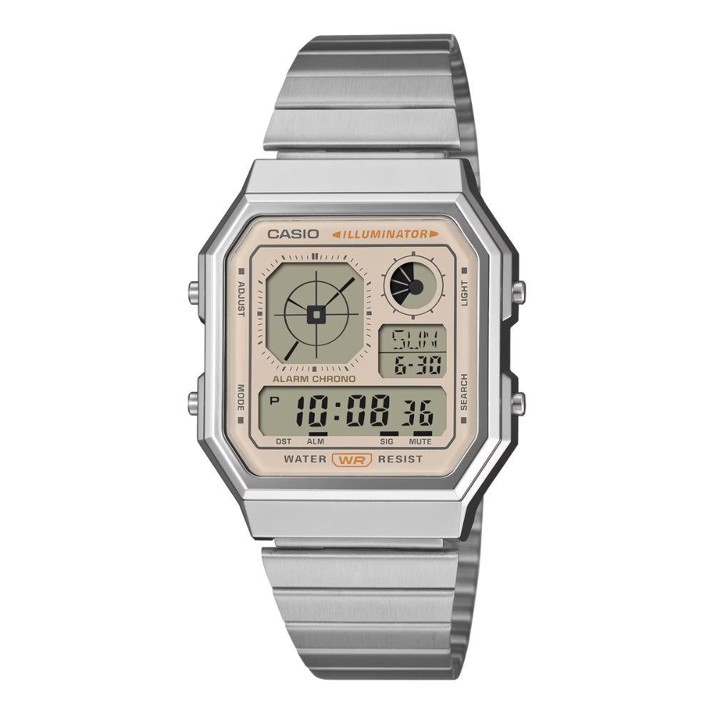 Casio Digital Vintage Style Stainless Steel Band Watch A130WE-9A