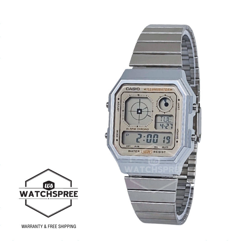 Casio Digital Vintage Style Stainless Steel Band Watch A130WE-9A