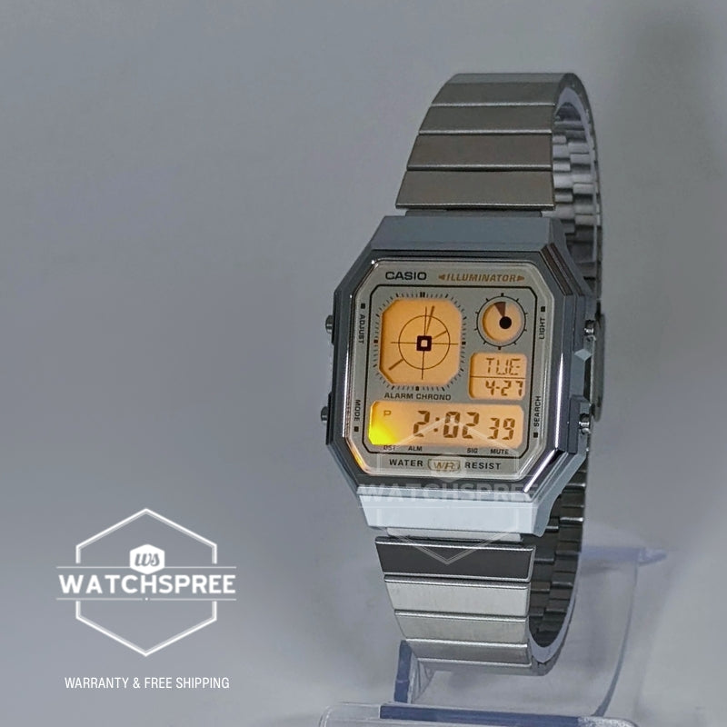 Casio Digital Vintage Style Stainless Steel Band Watch A130WE-9A