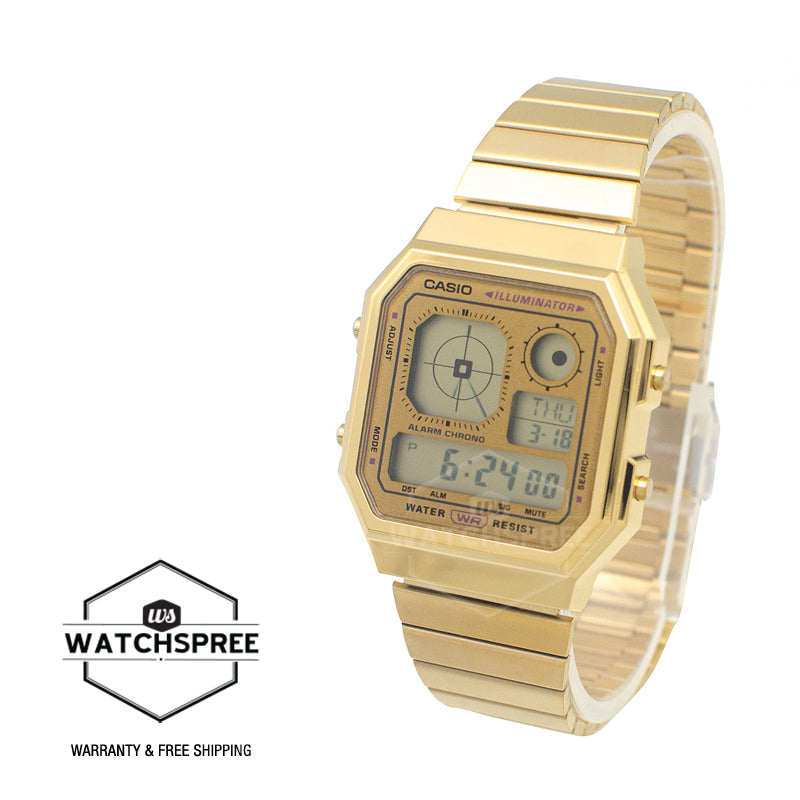 Casio Digital Vintage Gold Ion Plated Stainless Steel Band Watch A130WEG-9A