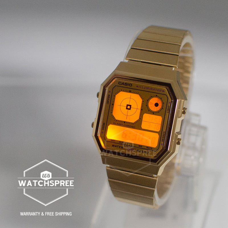 Casio Digital Vintage Gold Ion Plated Stainless Steel Band Watch A130WEG-9A