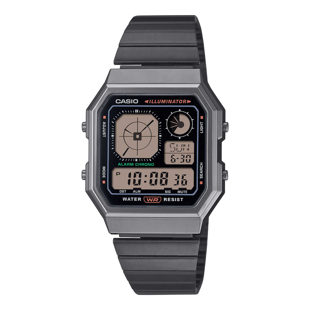 Casio Digital Vintage Black Ion Plated Stainless Steel Band Watch A130WEGG-1A