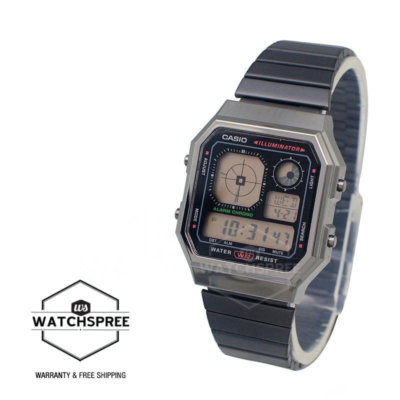 Casio Digital Vintage Black Ion Plated Stainless Steel Band Watch A130WEGG-1A