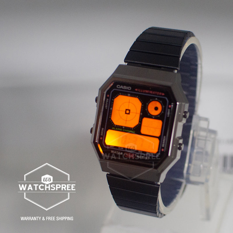 Casio Digital Vintage Black Ion Plated Stainless Steel Band Watch A130WEGG-1A