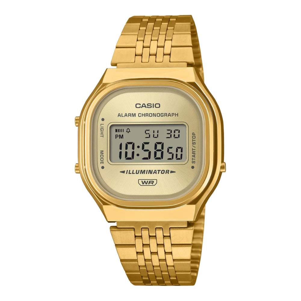 Casio Digital Vintage Style Gold Ion Plated Stainless Steel Band Watch A140WEG-9A