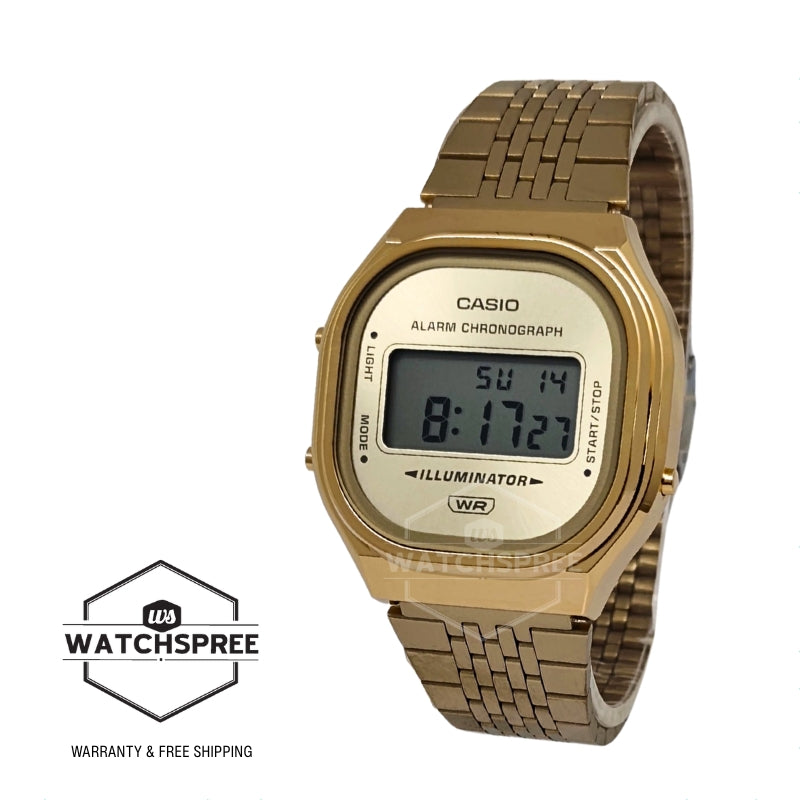 Casio Digital Vintage Style Gold Ion Plated Stainless Steel Band Watch A140WEG-9A