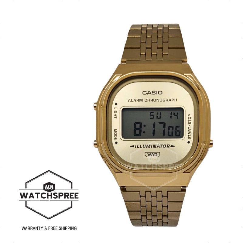 Casio Digital Vintage Style Gold Ion Plated Stainless Steel Band Watch A140WEG-9A