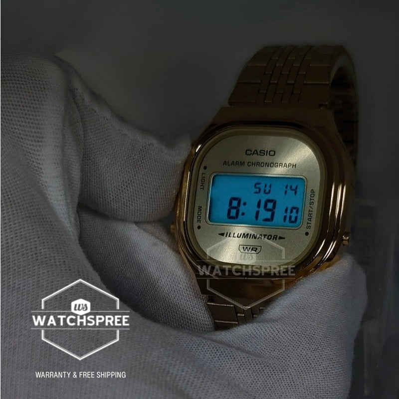 Casio Digital Vintage Style Gold Ion Plated Stainless Steel Band Watch A140WEG-9A