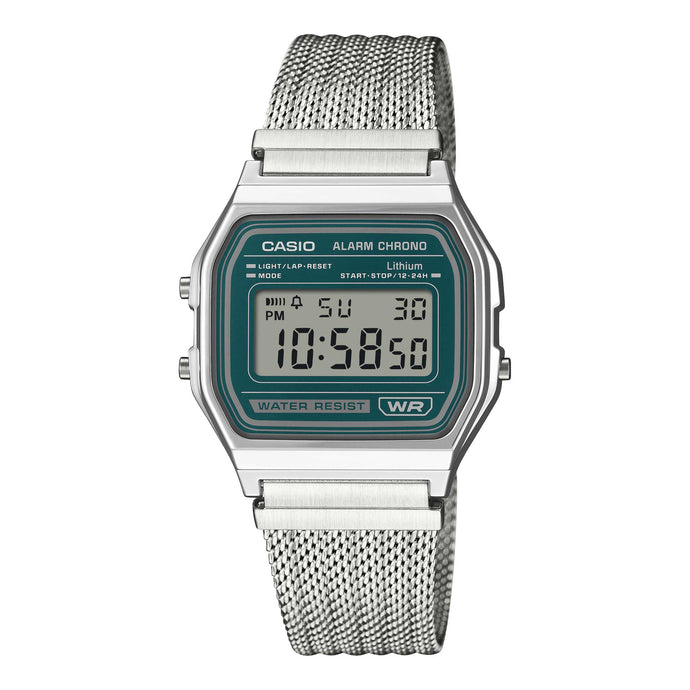 Casio Digital Vintage Style Stainless Steel Mesh Band Watch A158WEM-3D A158WEM-3