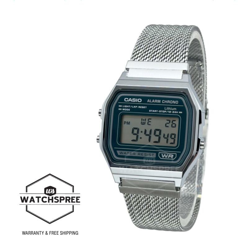 Casio Digital Vintage Style Stainless Steel Mesh Band Watch A158WEM-3D A158WEM-3