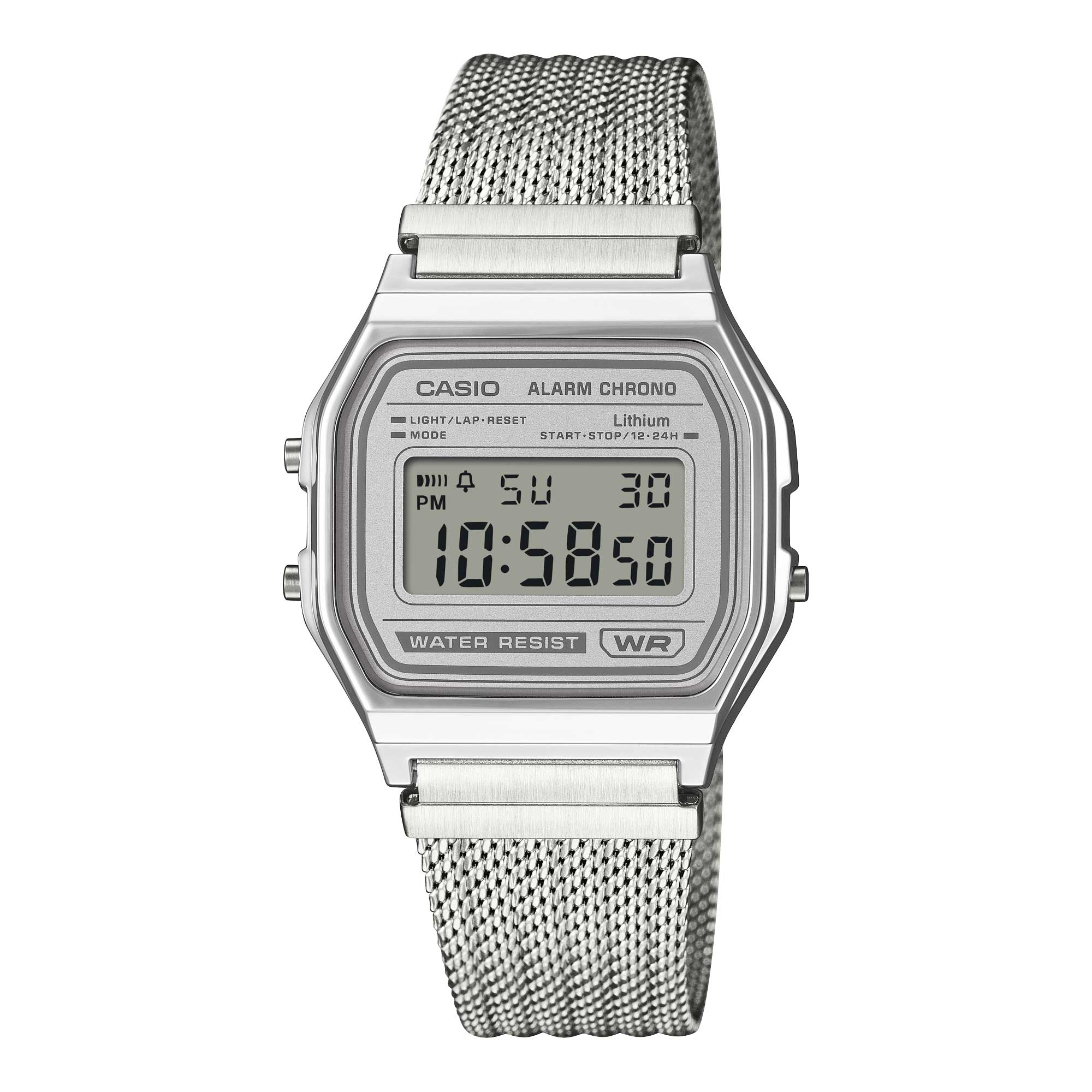 Casio Digital Vintage Style Stainless Steel Mesh Band Watch A158WEM-7D A158WEM-7