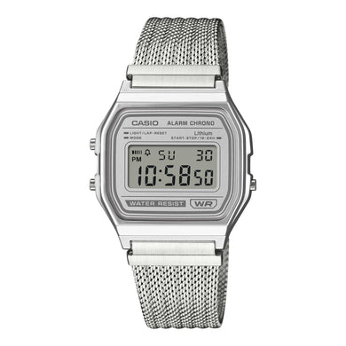 Casio Digital Vintage Style Stainless Steel Mesh Band Watch A158WEM-7D A158WEM-7