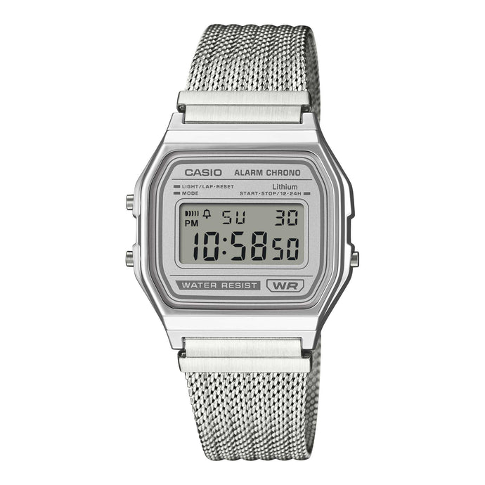 Casio Digital Vintage Style Stainless Steel Mesh Band Watch A158WEM-7D A158WEM-7