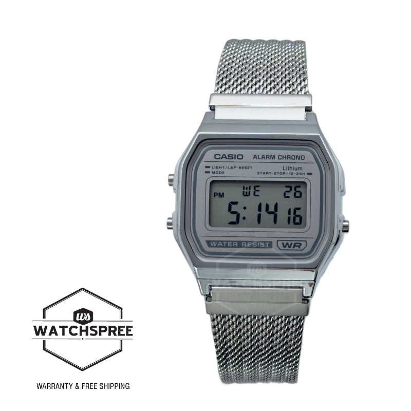 Casio Digital Vintage Style Stainless Steel Mesh Band Watch A158WEM-7D A158WEM-7