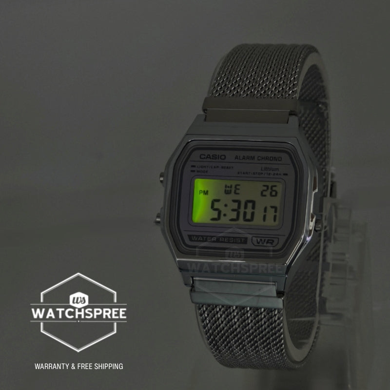 Casio Digital Vintage Style Stainless Steel Mesh Band Watch A158WEM-7D A158WEM-7