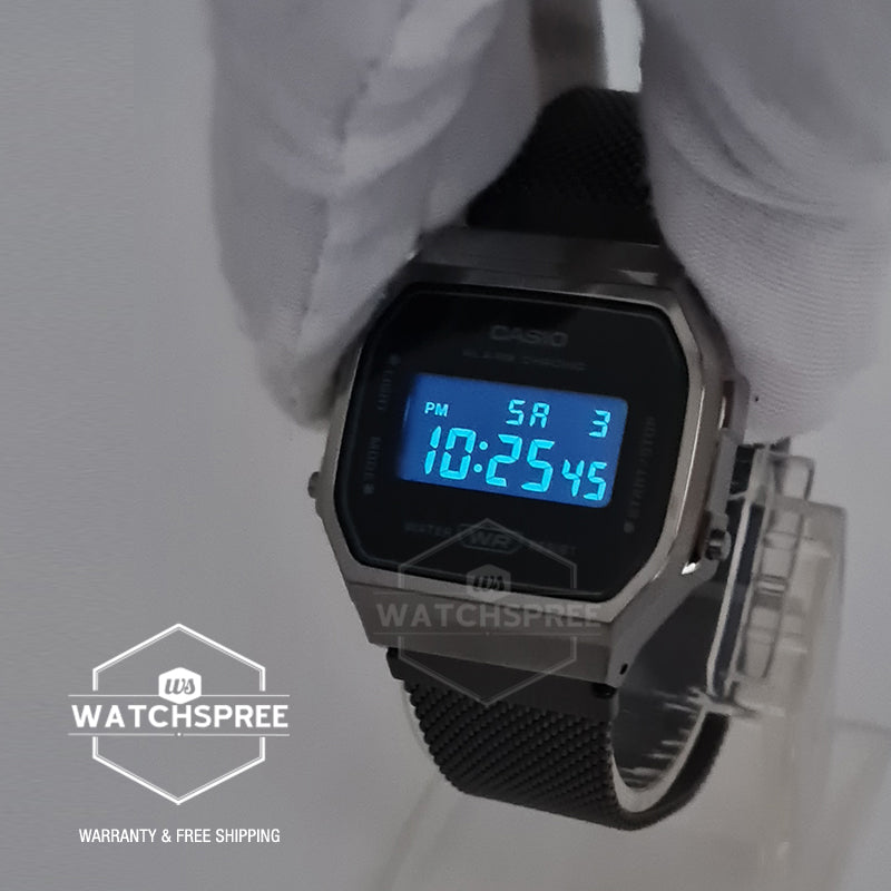 Casio Vintage Style Digital Black Ion Plated Stainless Steel Mesh Band Watch A168WEMB-1B
