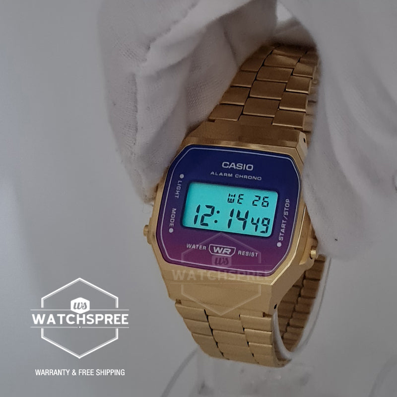 Casio Vintage Style Digital Gold Ion Plated Stainless Steel Band Watch A168WERG-2A