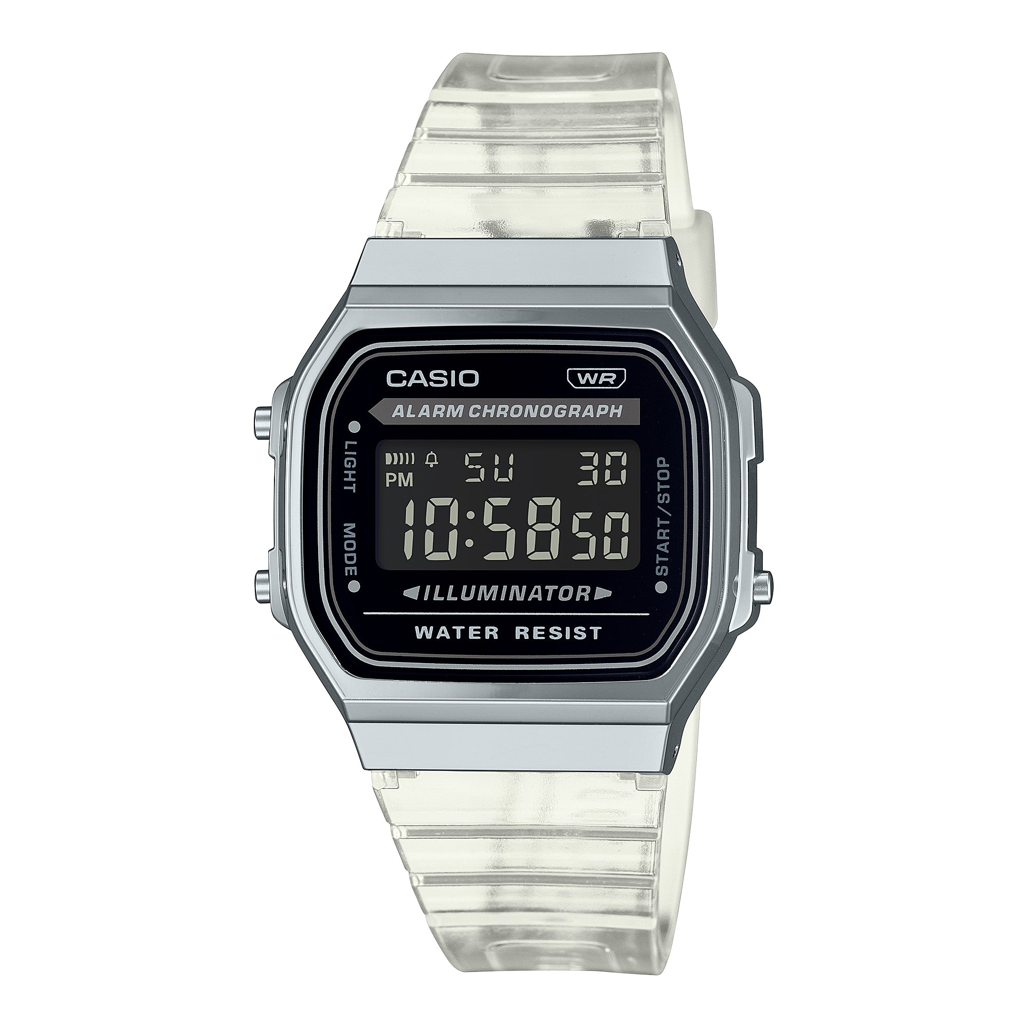 Casio Unisex Vintage Digital Transparent Resin Band Watch A168XES-1B