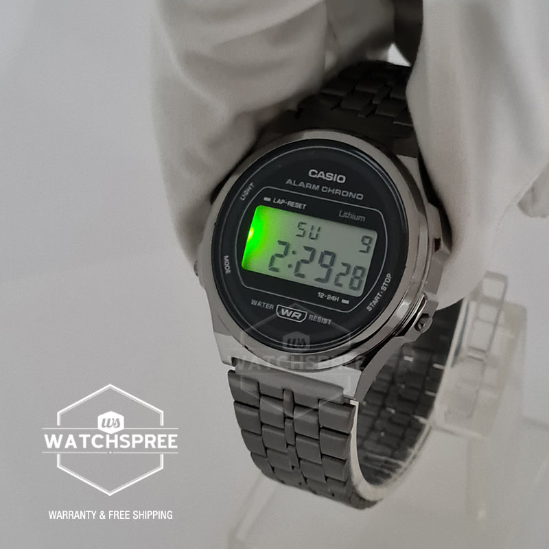 Casio Vintage Style Digital Grey Plated Stainless Steel Band Watch A171WEGG-1A