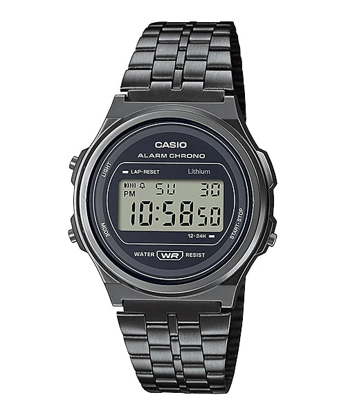 Casio Vintage Style Digital Grey Plated Stainless Steel Band Watch A171WEGG-1A