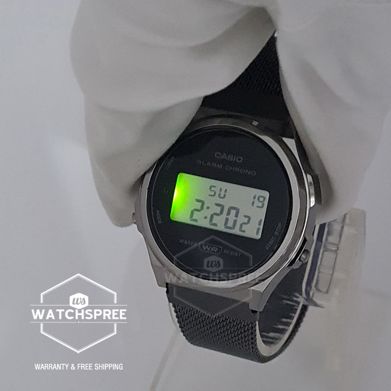 Casio Vintage Style Digital Black Ion Plated Stainless Steel Mesh Band Watch A171WEMB-1A