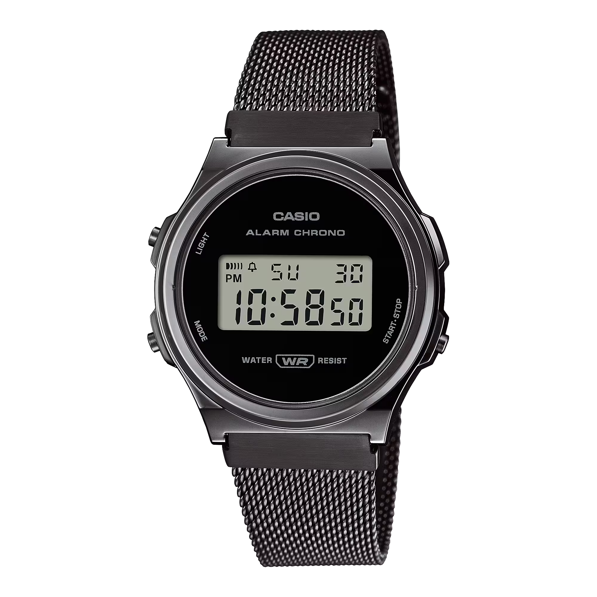 Casio Vintage Style Digital Black Ion Plated Stainless Steel Mesh Band Watch A171WEMB-1A