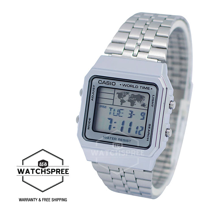 Casio Vintage Standard Digital Silver Stainless Steel Band Watch A500WA-7D