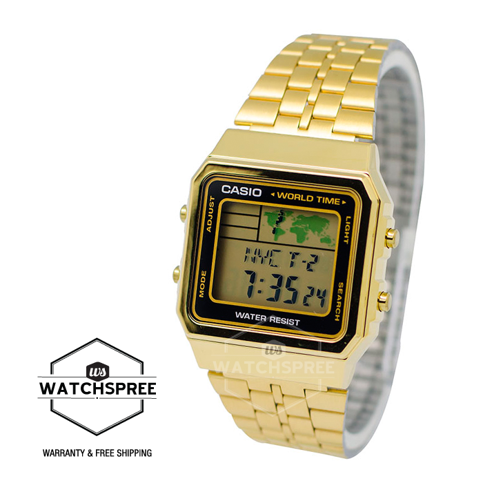 Casio Classic Series Digital Vintage Gold Stainless Steel Strap Watch A500WGA-1D