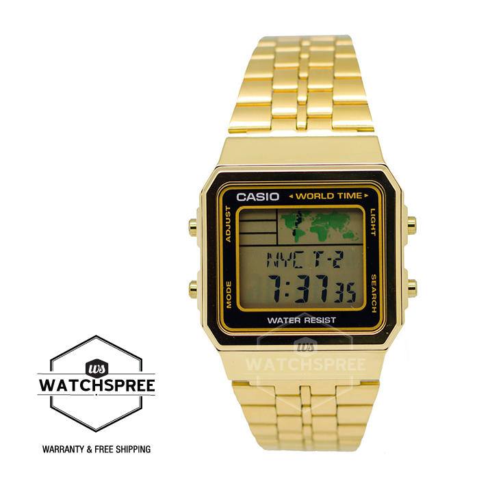 Casio Classic Series Digital Vintage Gold Stainless Steel Strap Watch A500WGA-1D
