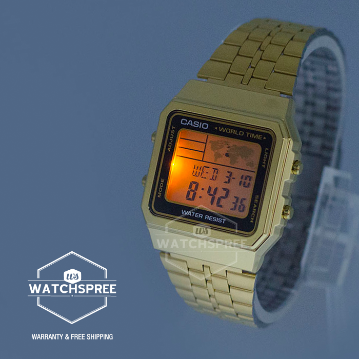 Casio Classic Series Digital Vintage Gold Stainless Steel Strap Watch A500WGA-1D