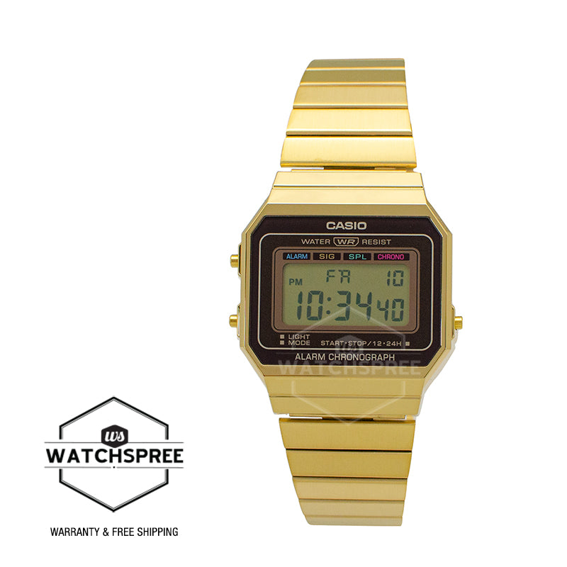 Casio Vintage Standard Digital Gold Ion Plated Stainless Steel Band Watch A700WG-9A