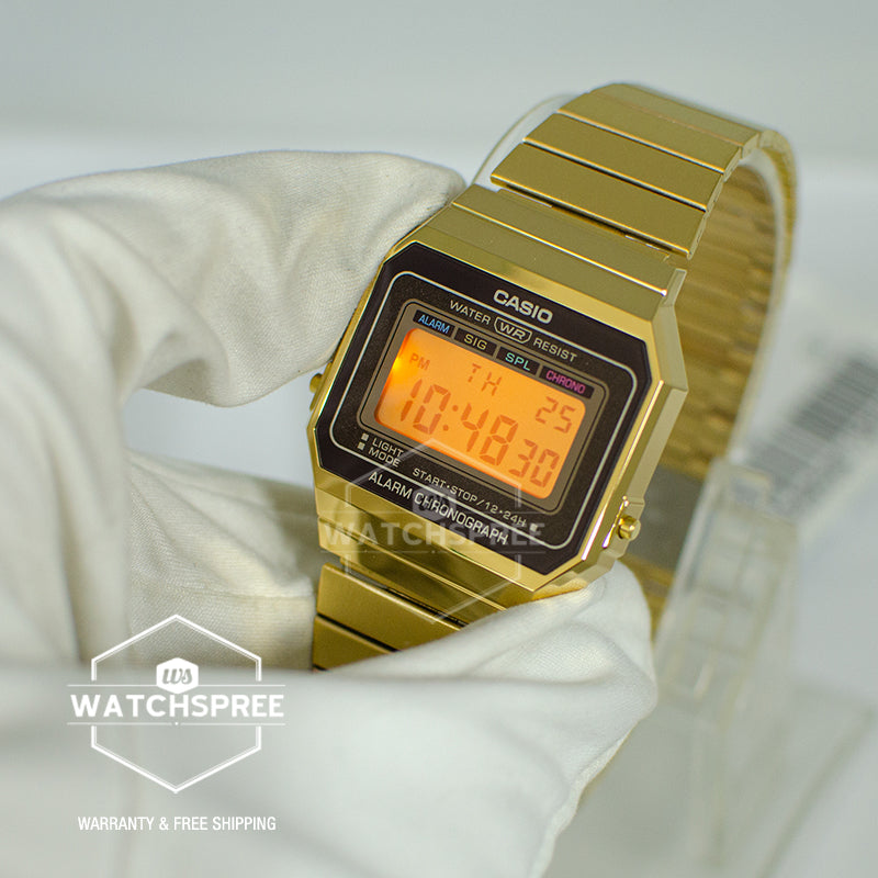 Casio Vintage Standard Digital Gold Ion Plated Stainless Steel Band Watch A700WG-9A