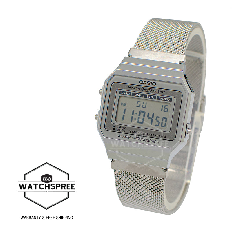 Casio Vintage Standard Digital Silver Stainless Steel Mesh Band Watch A700WM-7A