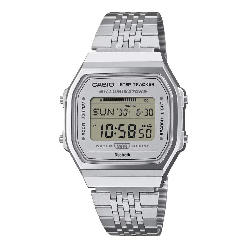 Casio Digital Vintage Style Bluetooth© Step Tracker Stainless Steel Band Watch ABL100WE-7A ABL-100WE-7A