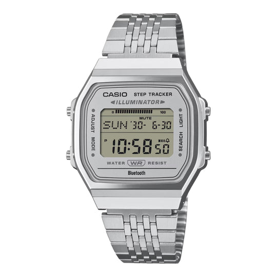 Casio Digital Vintage Style Bluetooth© Step Tracker Stainless Steel Band Watch ABL100WE-7A ABL-100WE-7A
