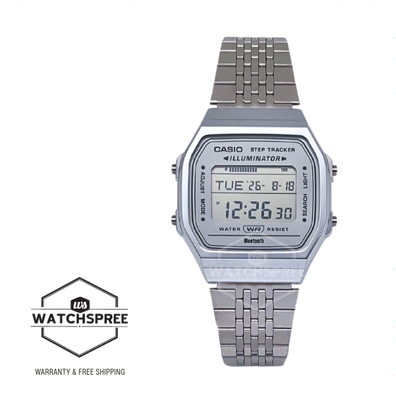 Casio Digital Vintage Style Bluetooth¶¸ Step Tracker Stainless Steel Band Watch ABL100WE-7A ABL-100WE-7A