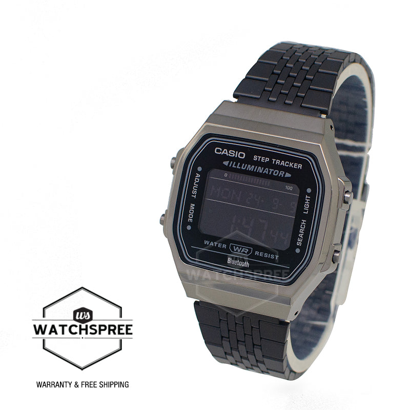Casio Digital Vintage Style Bluetooth Step Tracker Black Ion Plated Stainless Steel Band Watch ABL100WEGG-1B ABL-100WEGG-1B