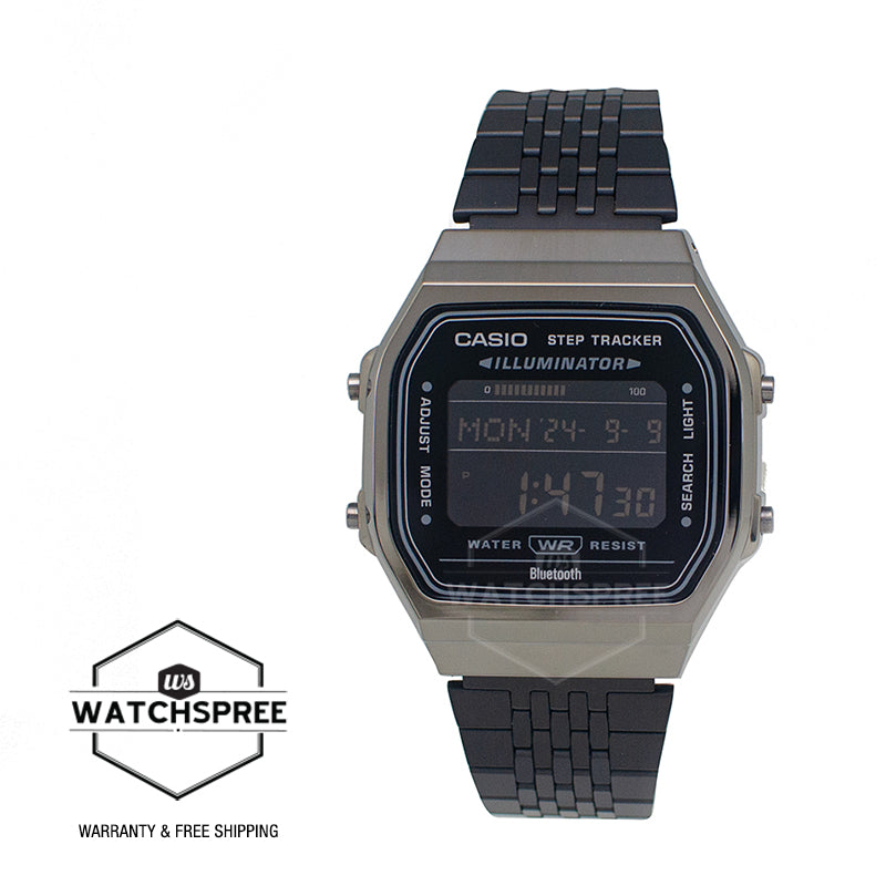 Casio Digital Vintage Style Bluetooth Step Tracker Black Ion Plated Stainless Steel Band Watch ABL100WEGG-1B ABL-100WEGG-1B