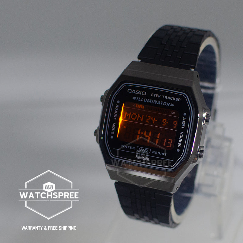 Casio Digital Vintage Style Bluetooth Step Tracker Black Ion Plated Stainless Steel Band Watch ABL100WEGG-1B ABL-100WEGG-1B
