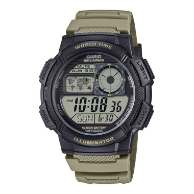 Casio Digital Dual Time Khaki Resin Band Watch AE1000W-5A AE-1000W-5A