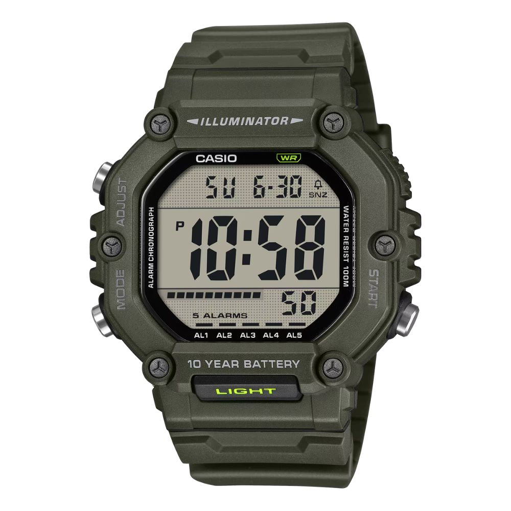 Casio Digital Dual Time Green Resin Band Watch AE1600HX-3A AE-1600HX-3A