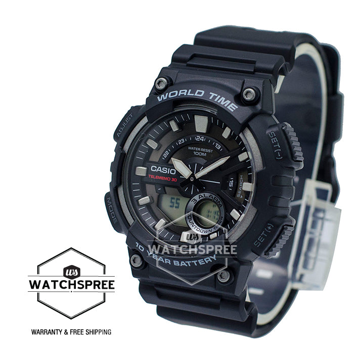 Casio Men's Standard Analog Digital Black Resin Band Watch AEQ110W-1A AE-Q110W-1A